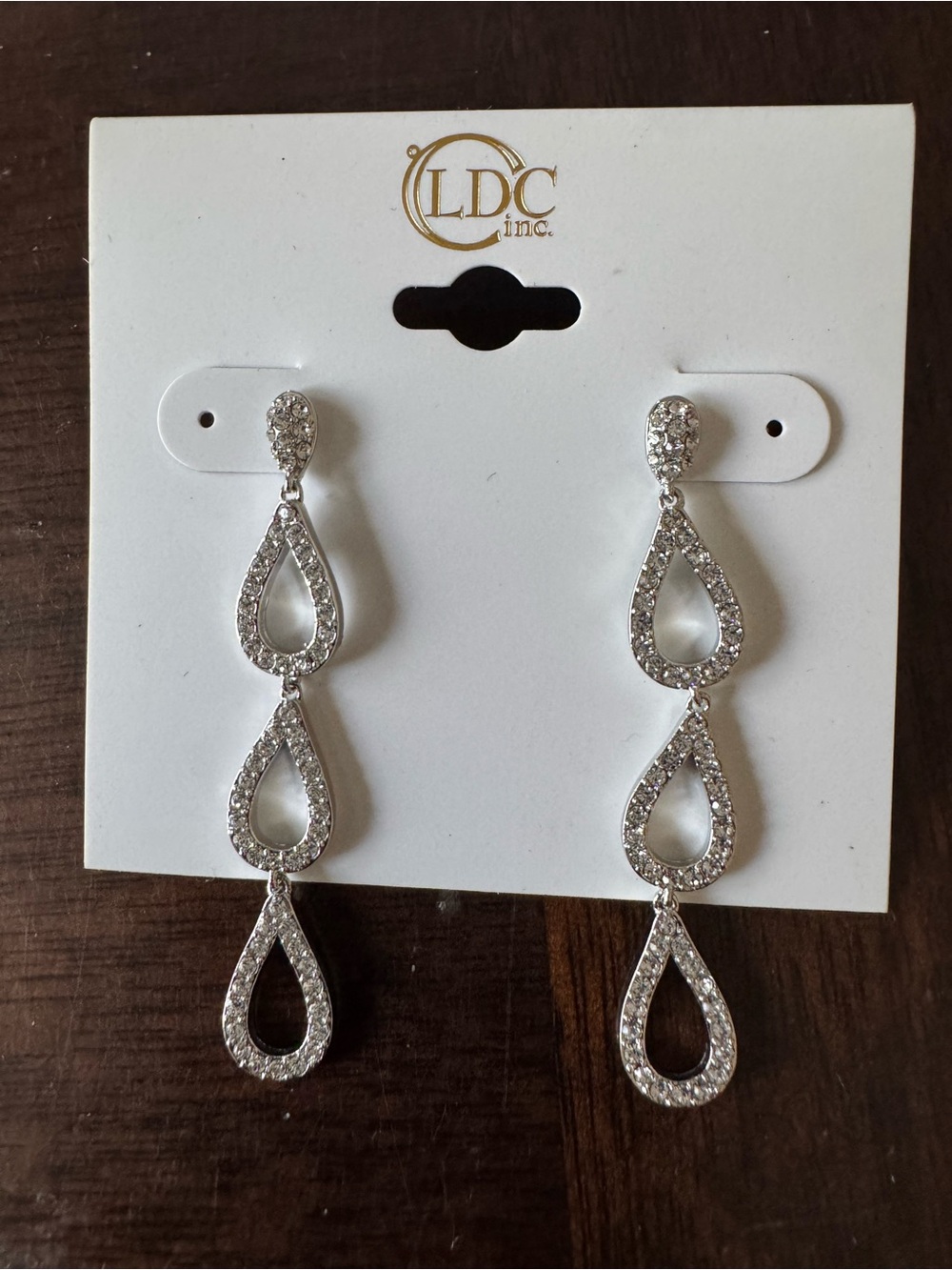 Silver Crystal Triple Teardrop Dangle Earrings